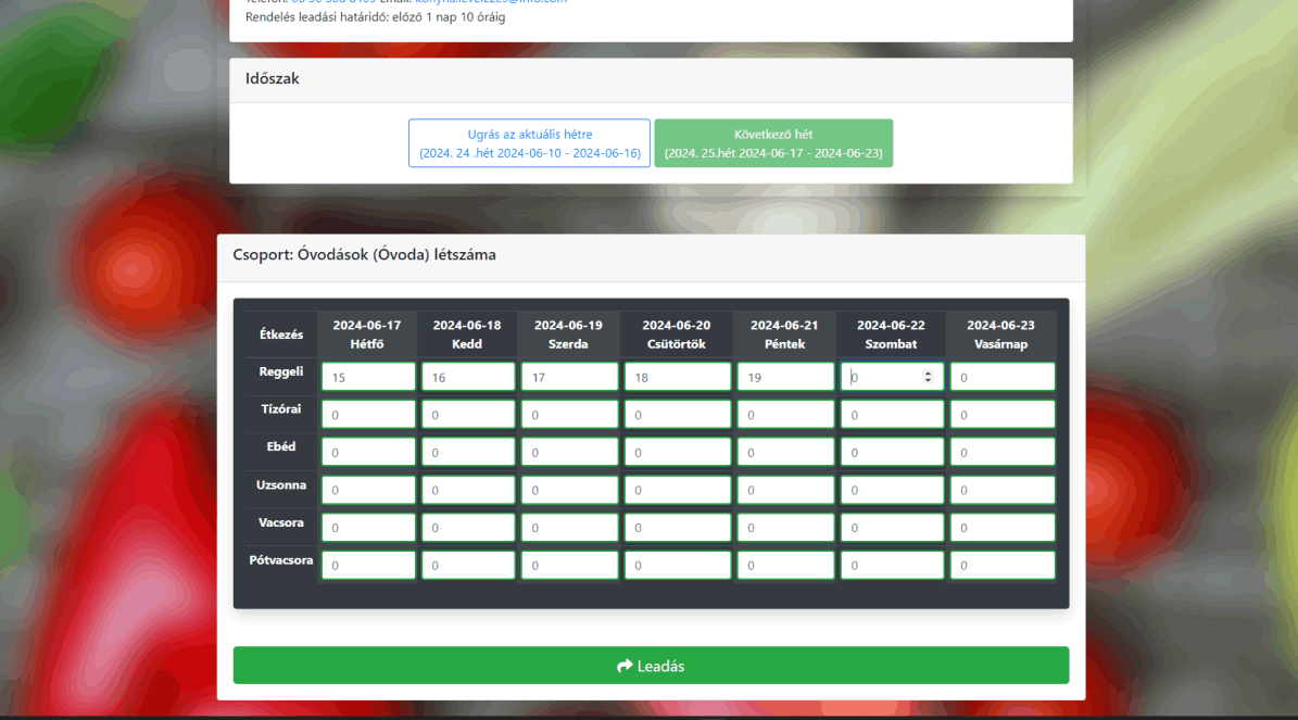 Létszám leadás web