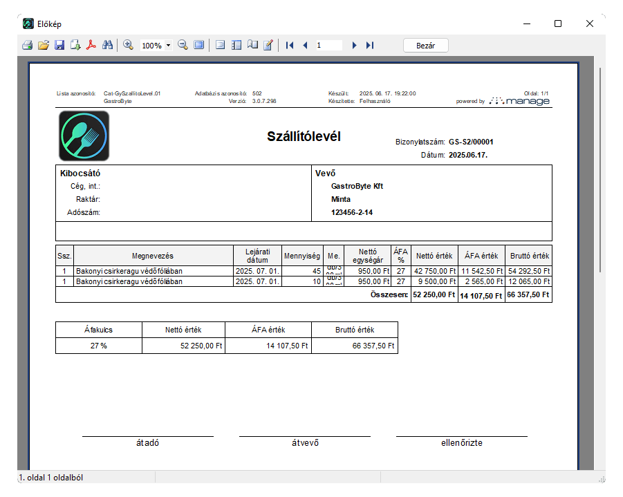 Szállítólevél nyomtatvány